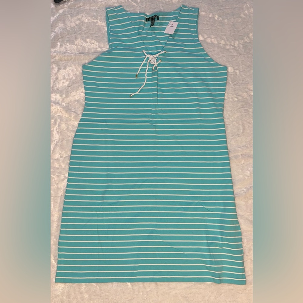 Ralph Lauren Turquoise and White Striped Top